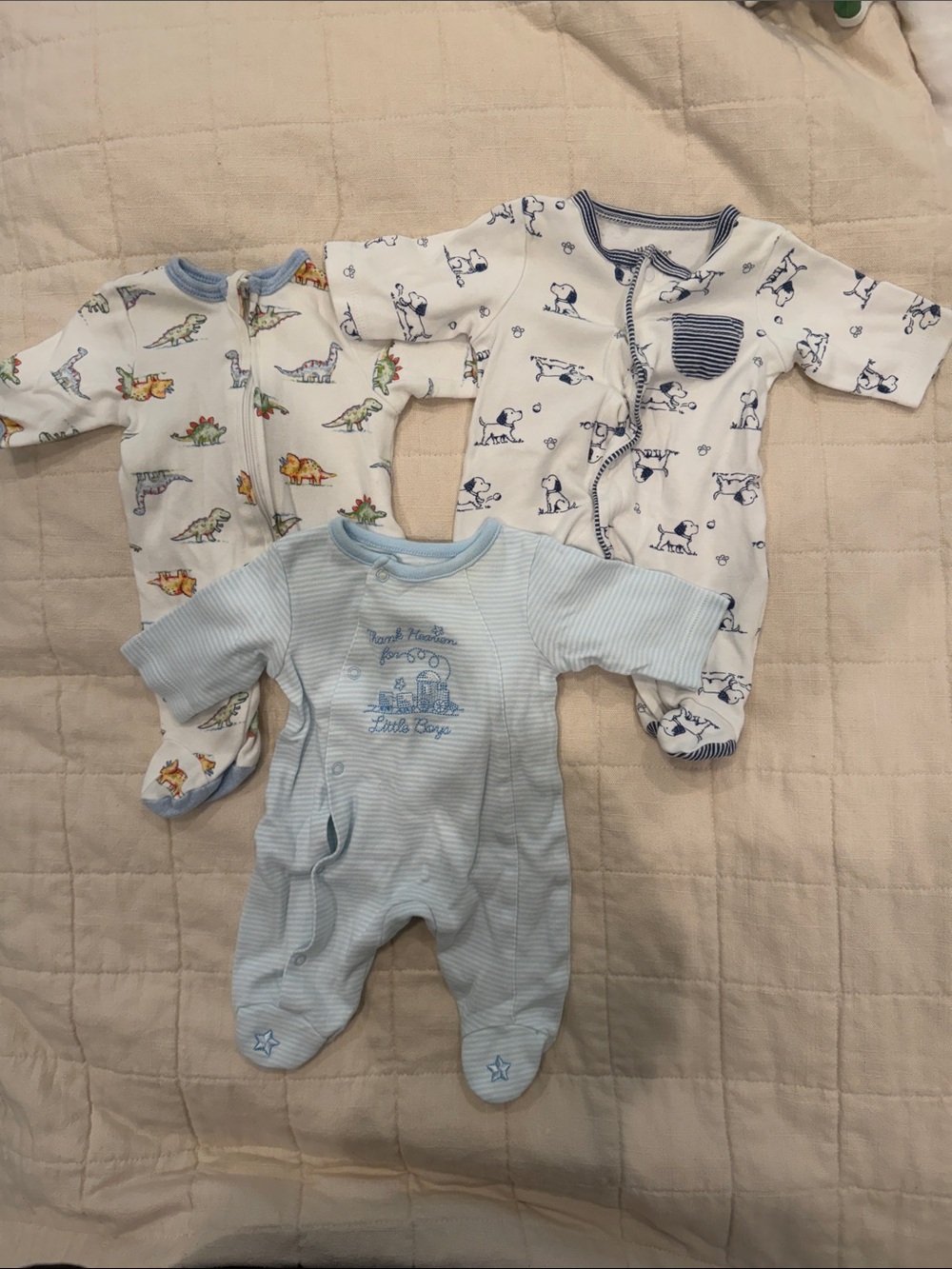 Little Me Brand Baby Boy One-Piece Sleepers - Set/Bundle of 3